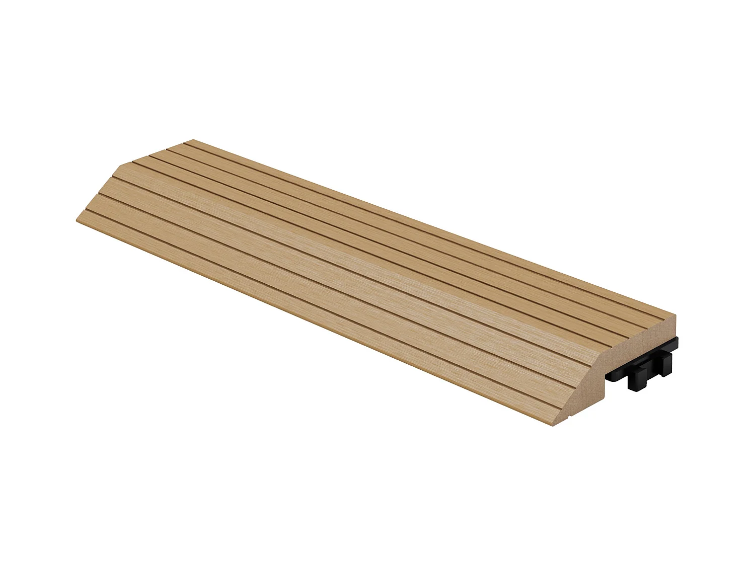 Bordure de finition angle droit 38x2x7,5cm teck Plinthe d'angle striée aspect de bois avec drainage et structure de support système d'encliquetage