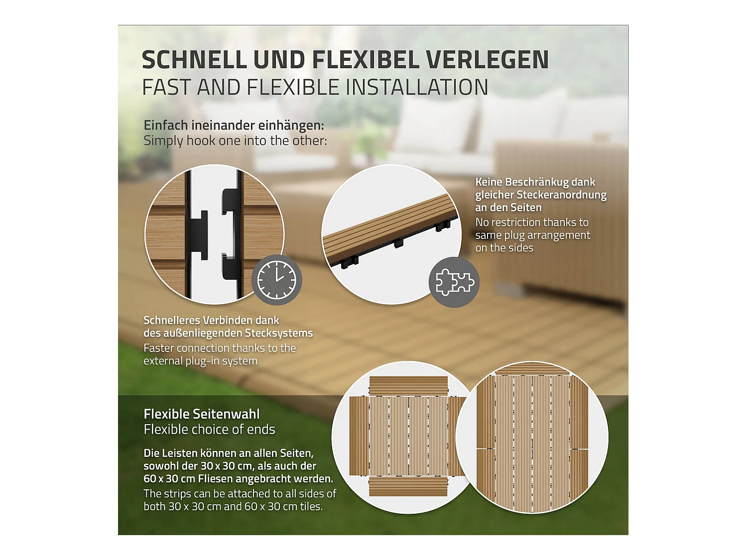 Bordure de finition angle droit 38x2x7,5cm teck Plinthe d'angle striée aspect de bois avec drainage et structure de support système d'encliquetage