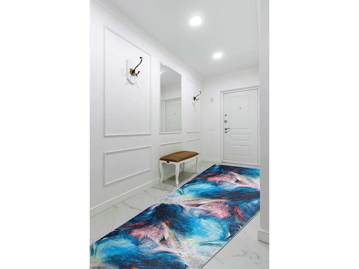 TAPIS DE COULOIR antidérapant LOTUS COLOR 36500 Abstraction bleu / la 80x250 cm