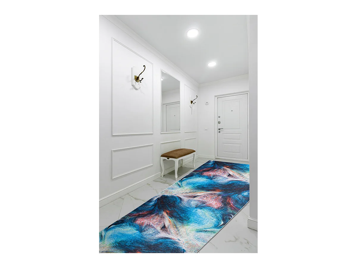 Läufer Antirutsch LOTUS COLOR 36500 Abstraktion blau / ZUM WASCHEN 100x680 cm