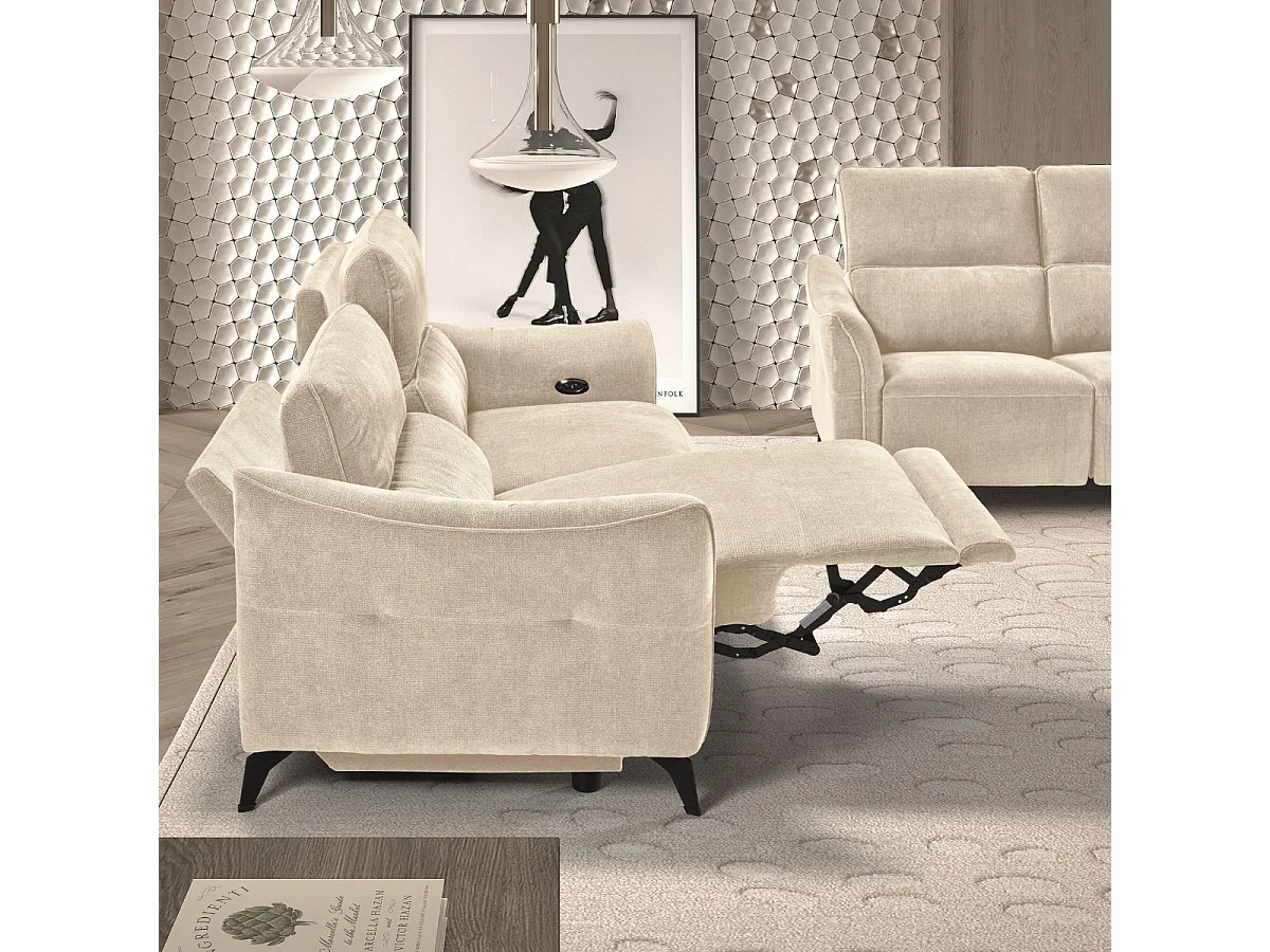 Ensemble Canapé relax électrique + canapé fixe tissu Waterproof Beige - BURGOS