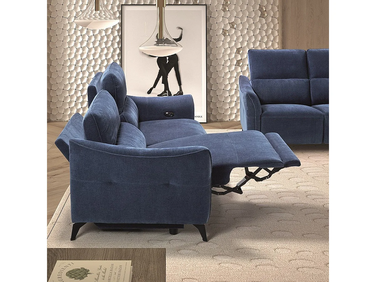 Ensemble Canapé relax électrique 3pl + canapé fixe tissu Waterproof Bleu - BURGOS
