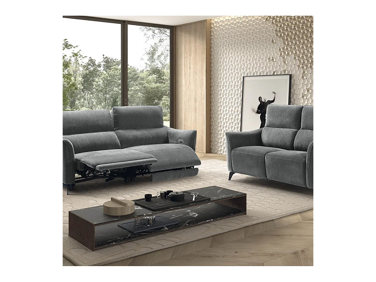 Ensemble Canapé relax électrique + canapé fixe tissu Waterproof Gris - BURGOS