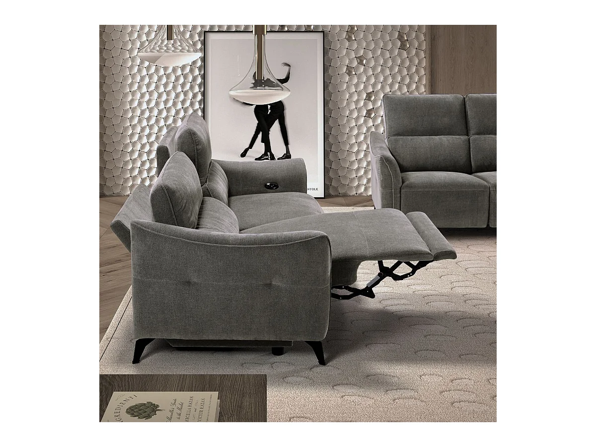 Ensemble Canapé relax électrique + canapé fixe tissu Waterproof Gris - BURGOS