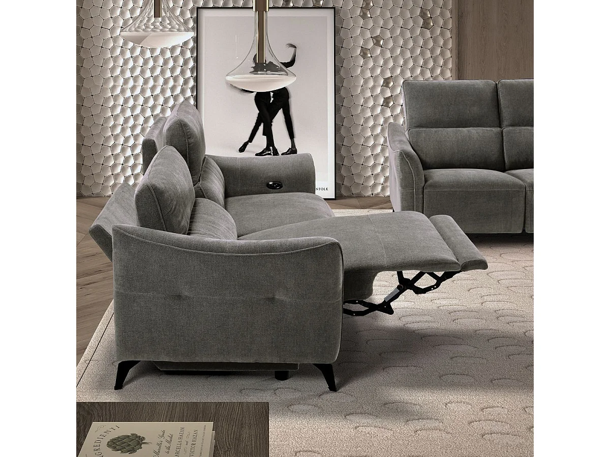 Ensemble Canapé relax électrique + canapé fixe tissu Waterproof Gris - BURGOS