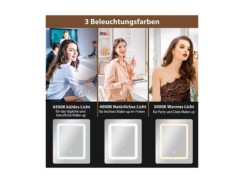 Coiffeuse compacte avec miroir LED, design pliable, MDF, blanc (45x45x152 cm)