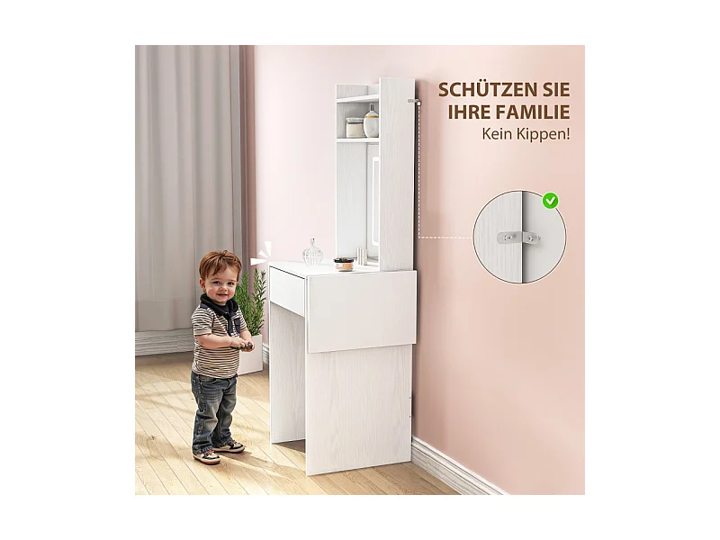 Coiffeuse compacte avec miroir LED, design pliable, MDF, blanc (45x45x152 cm)