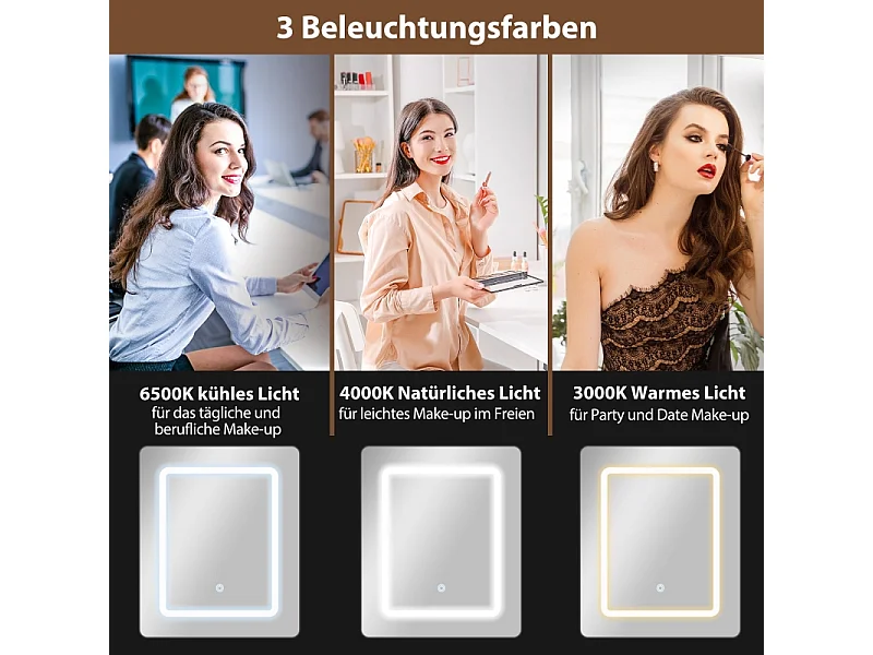 Coiffeuse compacte avec miroir LED, design pliable, MDF, blanc (45x45x152 cm)