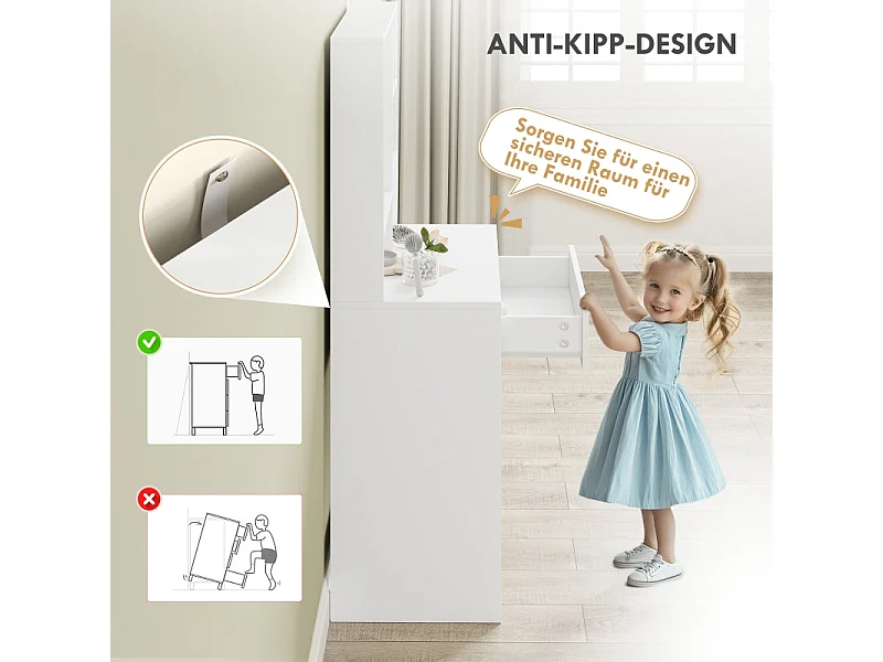 Coiffeuse avec miroir, 1 tiroir et 3 étagères, bois aggloméré, blanc (70x40x137 cm)