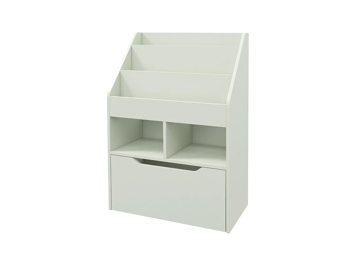 Bibliothèque enfant avec tiroir, étagères de rangement, en MDF, vert clair (60x29.9x90 cm)