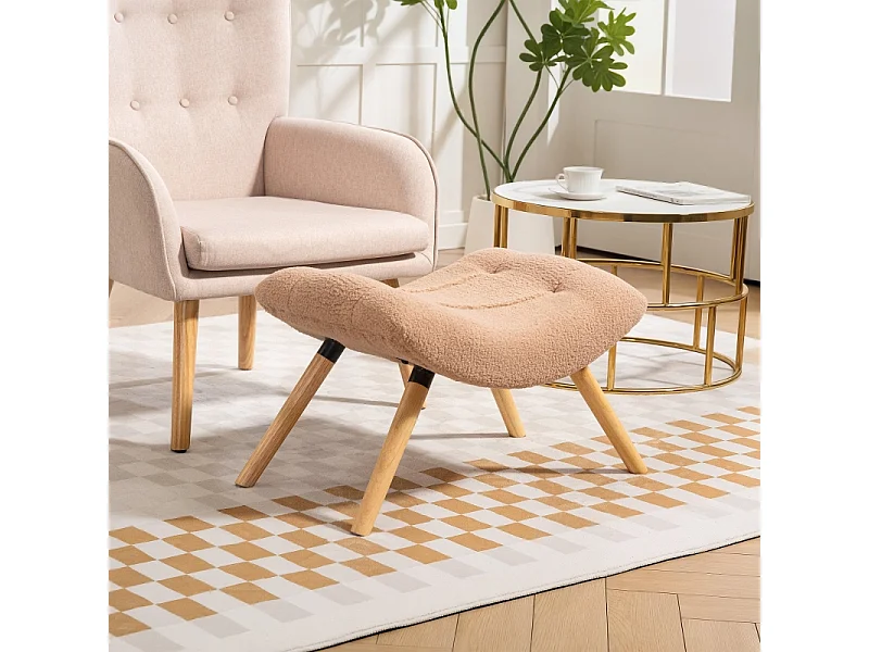 Pouf moderne avec pieds en bois, tissu en fleece, multifonction, brun (67x45x38 cm)