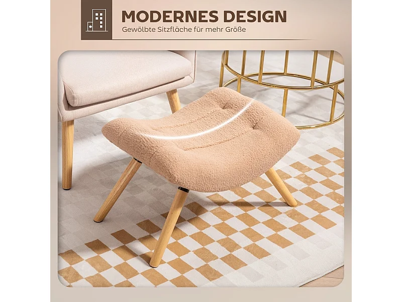 Pouf moderne avec pieds en bois, tissu en fleece, multifonction, brun (67x45x38 cm)