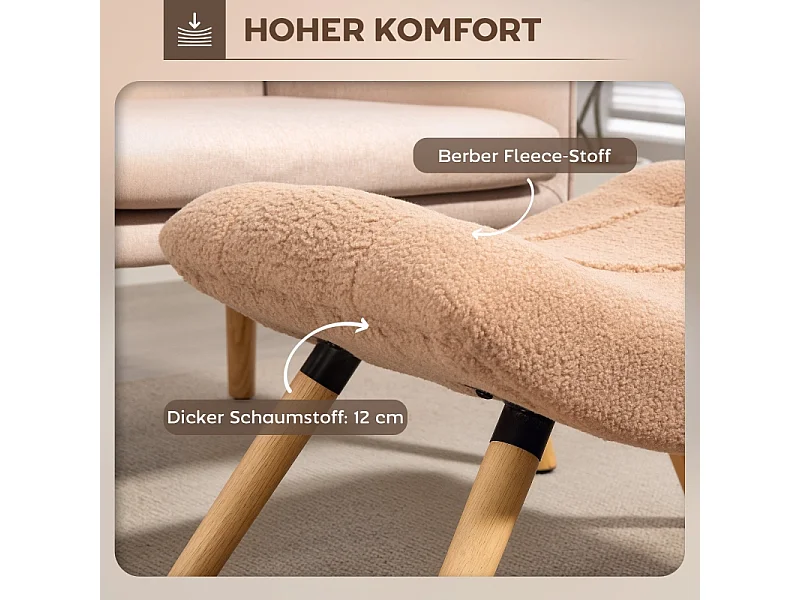 Pouf moderno con gambe in legno, tessuto pile, multifunzionale, marrone (67x45x38 cm)