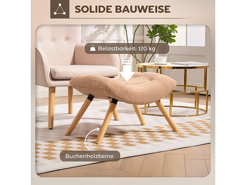 Pouf moderno con gambe in legno, tessuto pile, multifunzionale, marrone (67x45x38 cm)