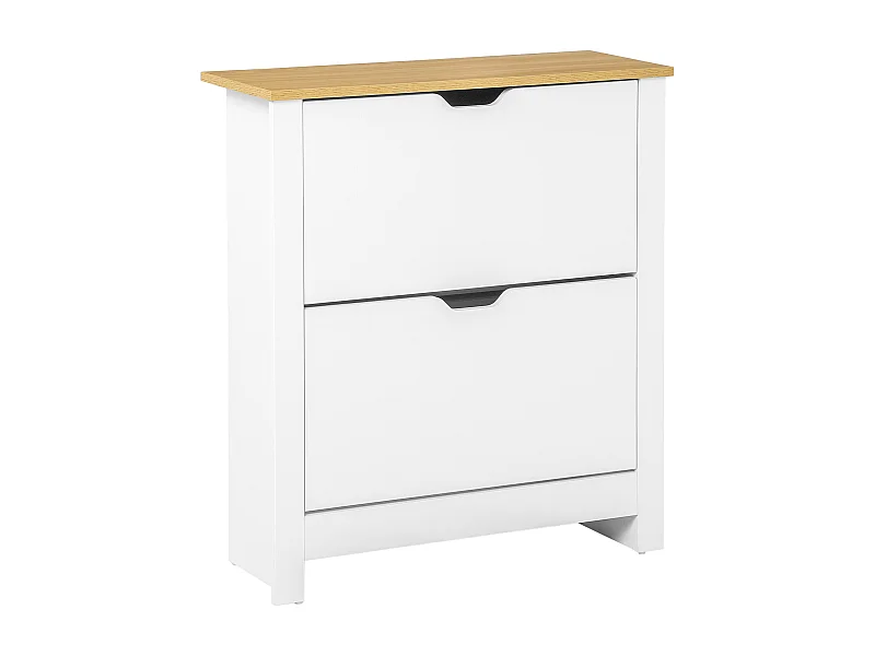 Meuble à chaussures avec 2 tiroirs, capacité 12 paires, bois MDF, blanc et naturel (72x26x80 cm)