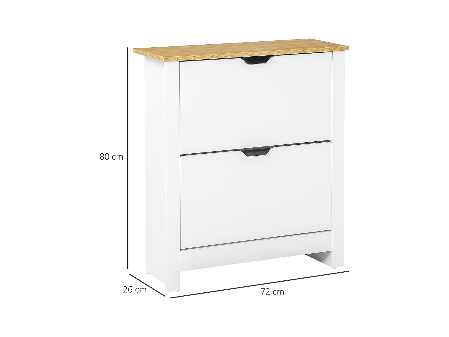 Meuble à chaussures avec 2 tiroirs, capacité 12 paires, bois MDF, blanc et naturel (72x26x80 cm)