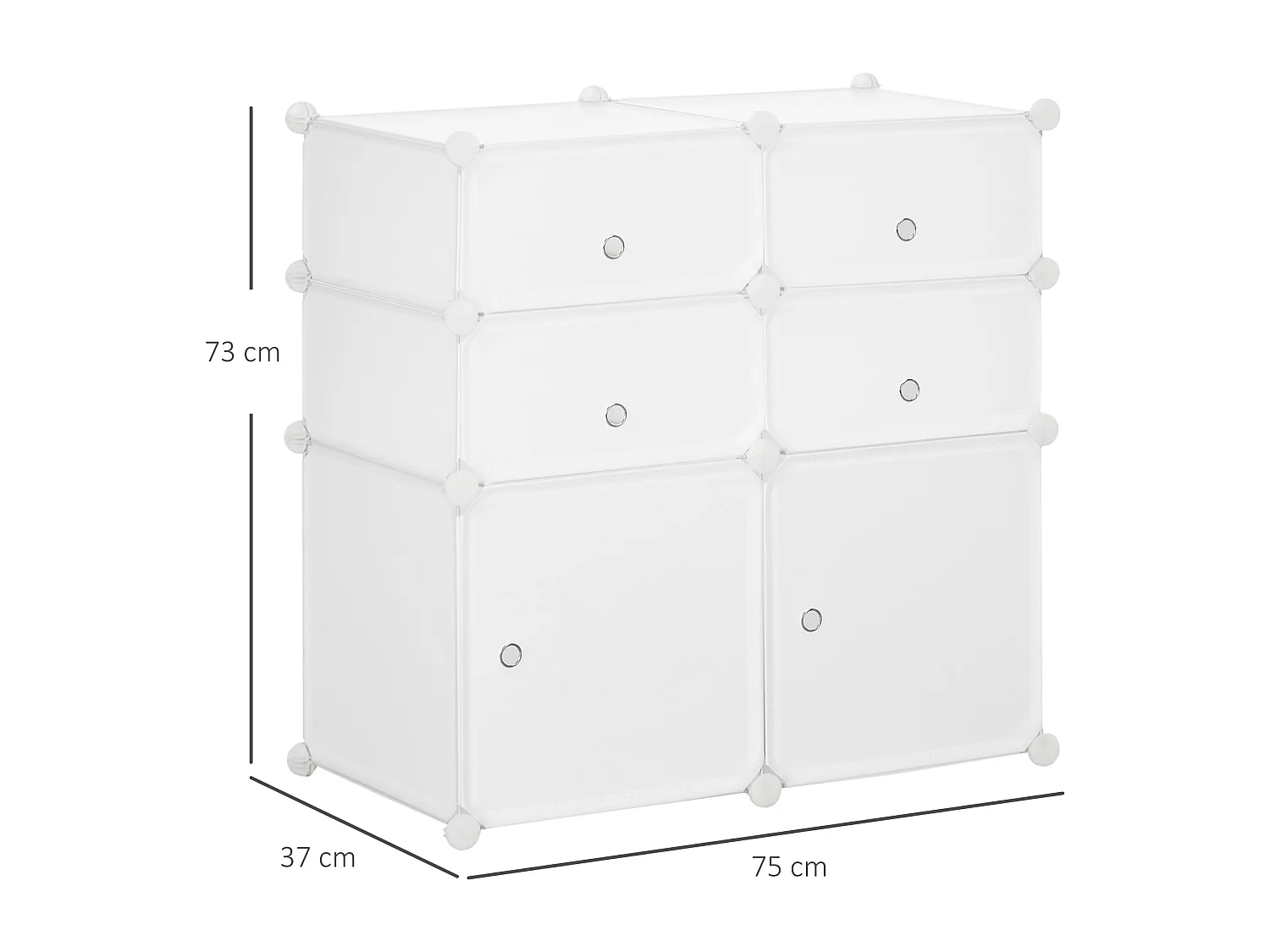 Meuble à chaussures avec 6 compartiments modulables, PP et métal, blanc, (75x37x73 cm)