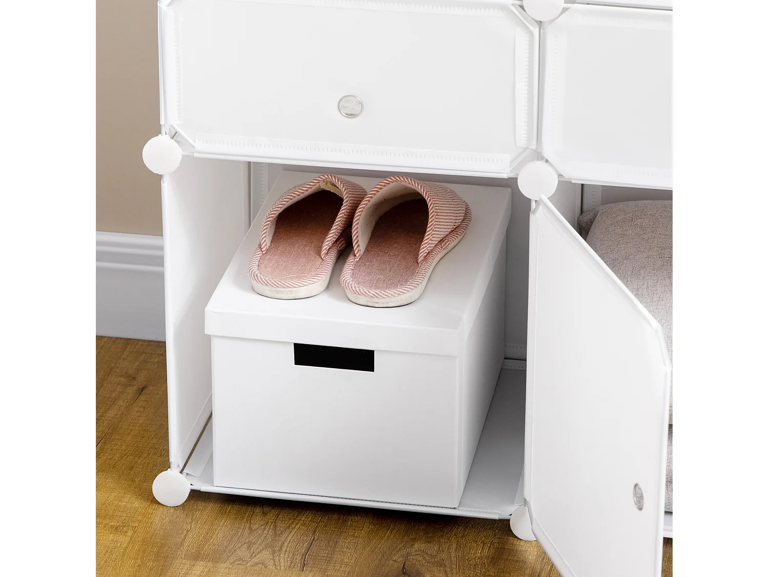 Meuble à chaussures avec 6 compartiments modulables, PP et métal, blanc, (75x37x73 cm)