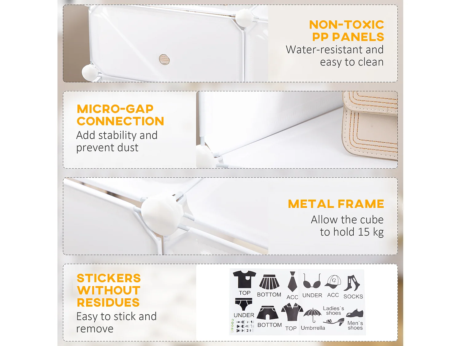 Scarpiera con 6 scomparti modulari, PP e metallo, bianco, (75x37x73 cm)