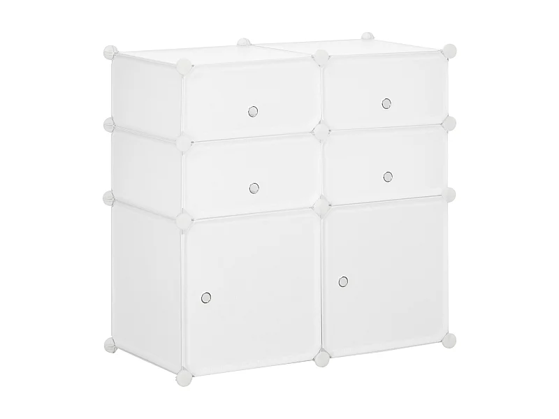 Scarpiera con 6 scomparti modulari, PP e metallo, bianco, (75x37x73 cm)