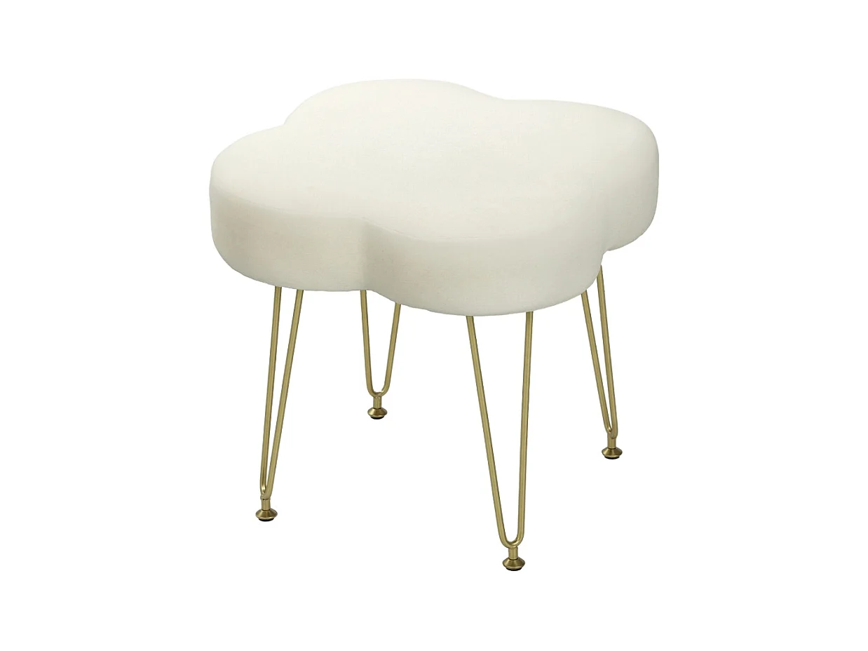 Pouf en forme de trèfle, tissu, pieds en métal, crème (36x36x40 cm)