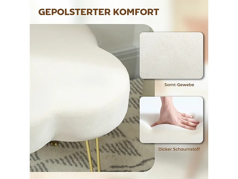 Pouf en forme de trèfle, tissu, pieds en métal, crème (36x36x40 cm)