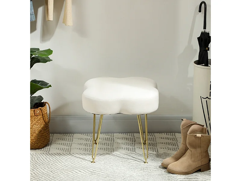 Pouf en forme de trèfle, tissu, pieds en métal, crème (36x36x40 cm)