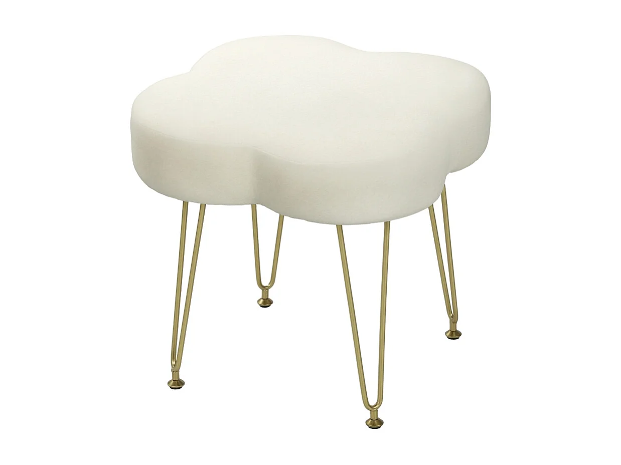 Pouf a forma di trifoglio, tessuto, gambe in metallo, crema (36x36x40 cm)