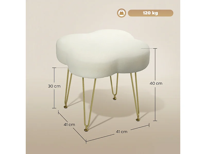 Pouf a forma di trifoglio, tessuto, gambe in metallo, crema (36x36x40 cm)