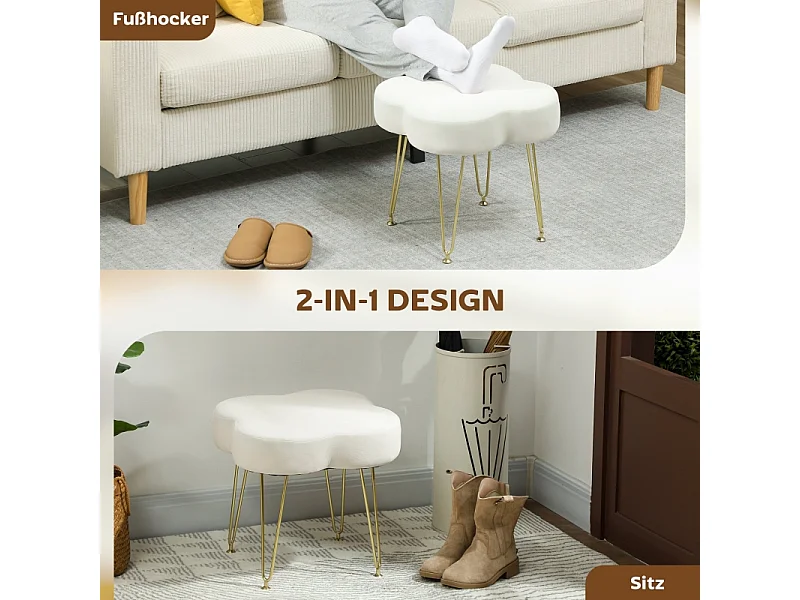 Pouf a forma di trifoglio, tessuto, gambe in metallo, crema (36x36x40 cm)