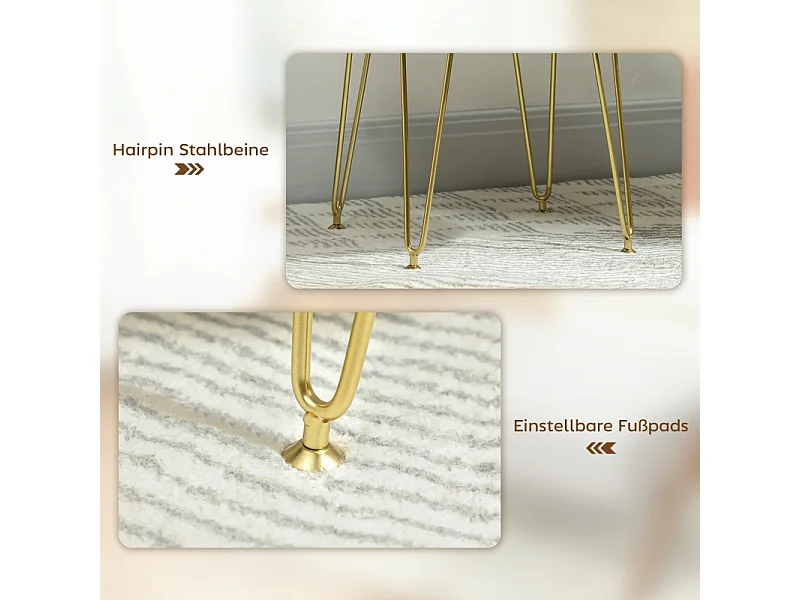 Pouf a forma di trifoglio, tessuto, gambe in metallo, crema (36x36x40 cm)