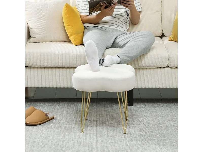 Pouf a forma di trifoglio, tessuto, gambe in metallo, crema (36x36x40 cm)