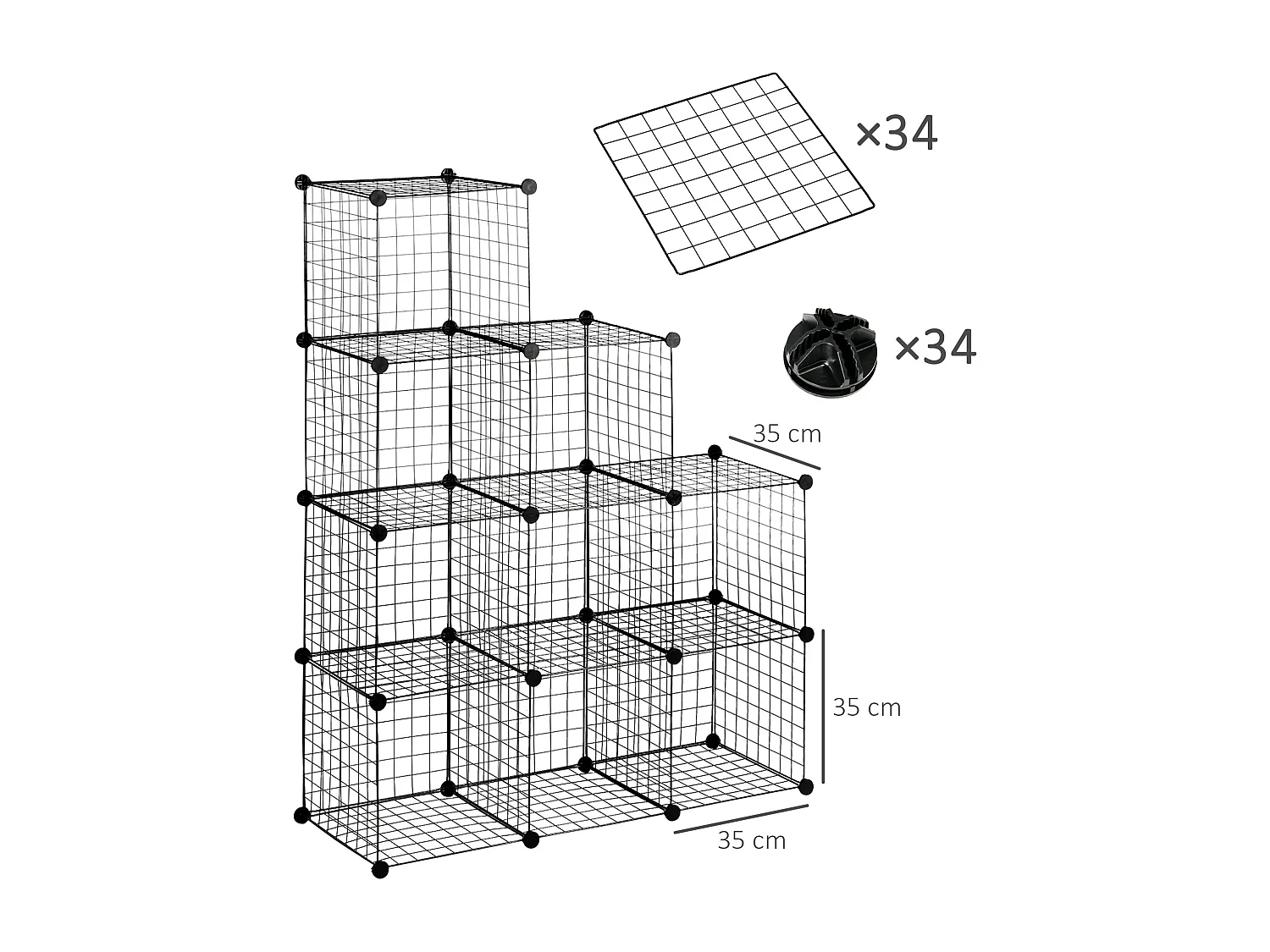 Bibliothèque modulaire en métal, 9 compartiments, noir (109x37x109 cm)