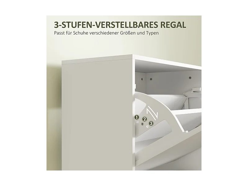 Meuble à chaussures 3 niveaux avec séparation réglable, bois mélaminé, blanc, (47x26x120 cm)