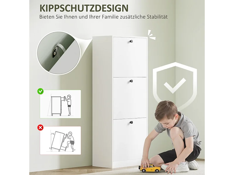 Meuble à chaussures 3 niveaux avec séparation réglable, bois mélaminé, blanc, (47x26x120 cm)