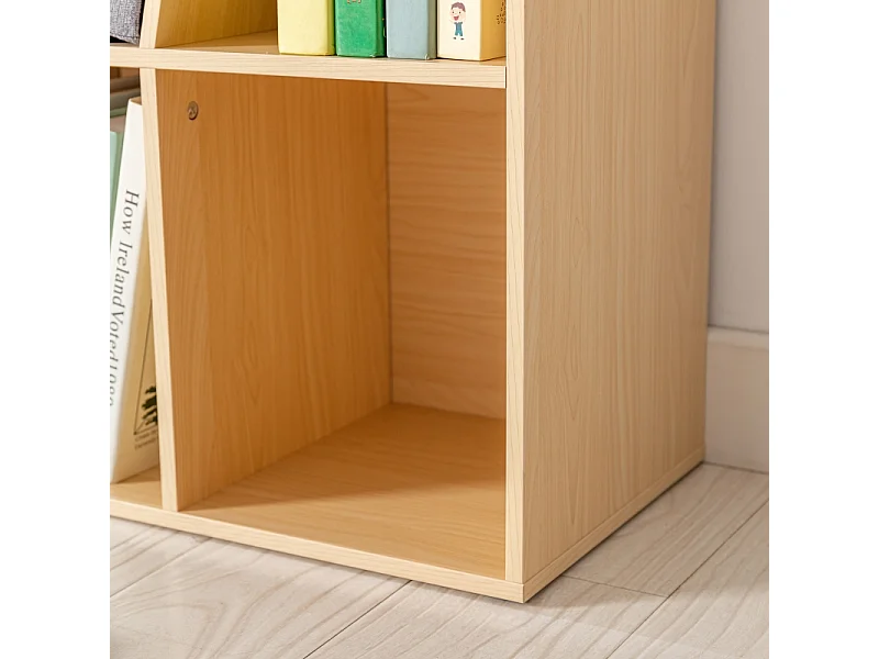 Bibliothèque enfant avec banc et 6 compartiments, en MDF, gris et naturel (103x30x62 cm)