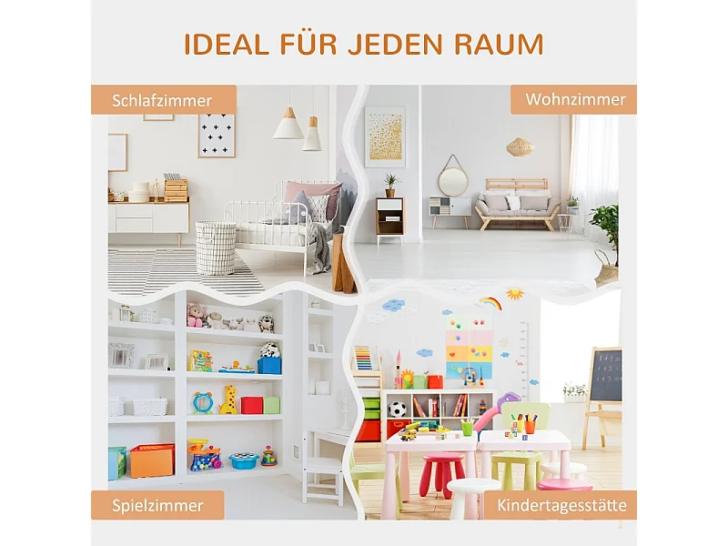 Libreria per bambini con panca e 6 scomparti, in MDF, grigio e naturale (103x30x62 cm)