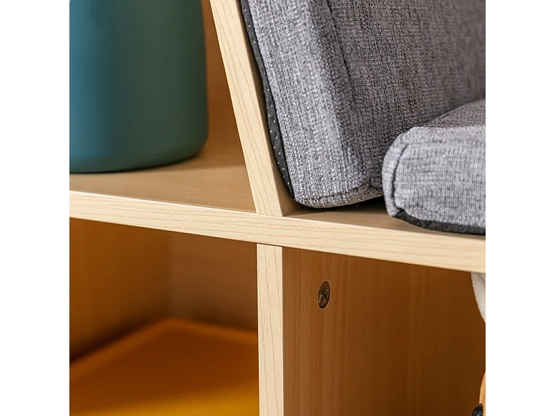 Libreria per bambini con panca e 6 scomparti, in MDF, grigio e naturale (103x30x62 cm)