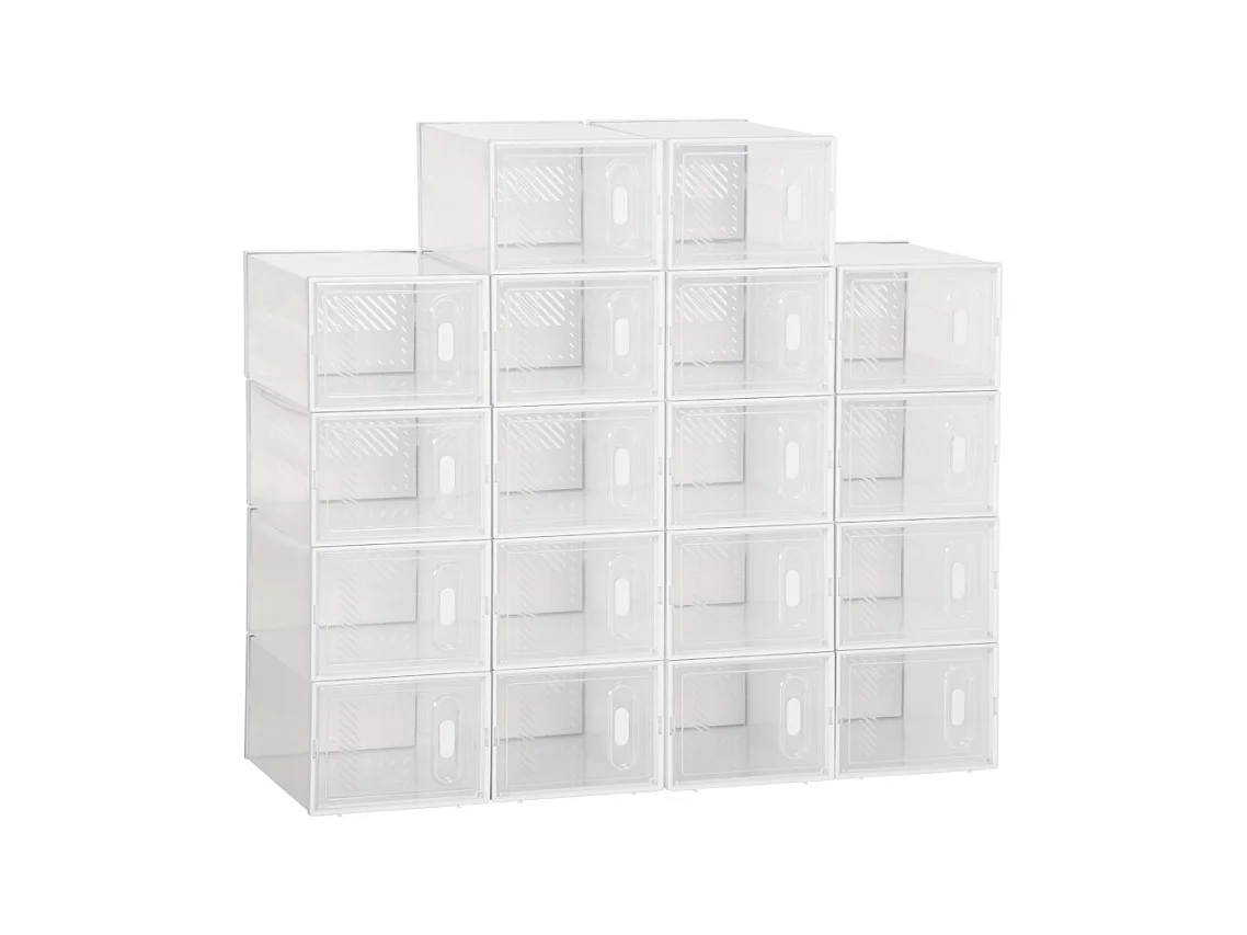 Rangement modulaire pour chaussures avec 18 compartiments, plastique, transparent (25x35x19 cm)