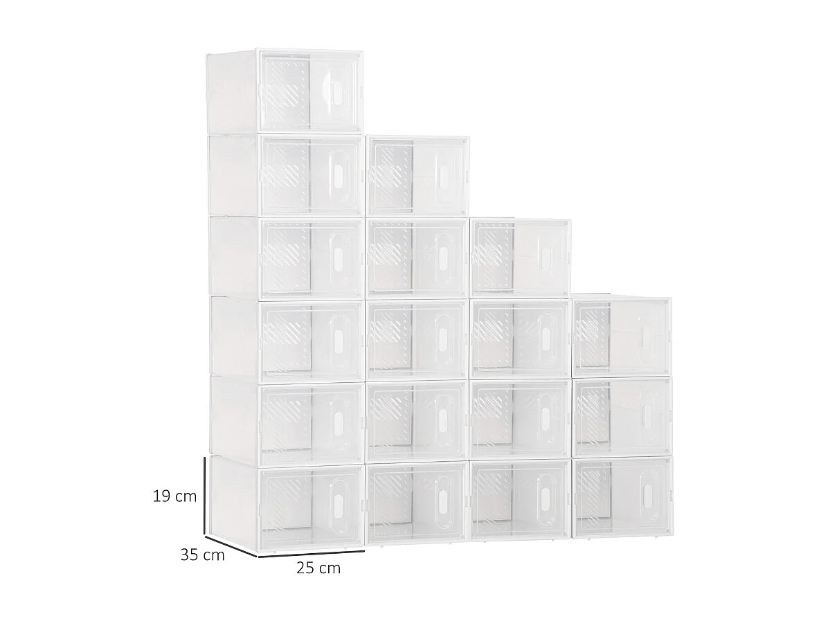 Rangement modulaire pour chaussures avec 18 compartiments, plastique, transparent (25x35x19 cm)
