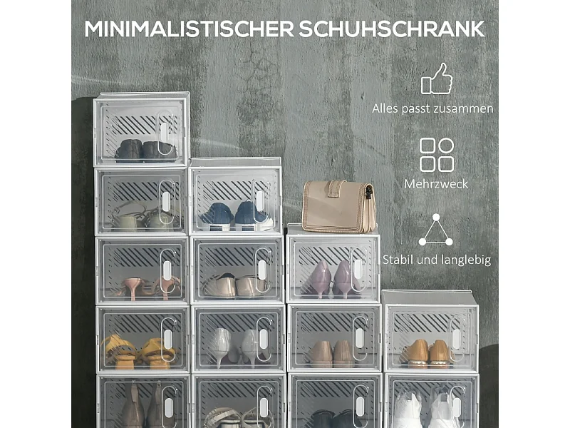 Rangement modulaire pour chaussures avec 18 compartiments, plastique, transparent (25x35x19 cm)