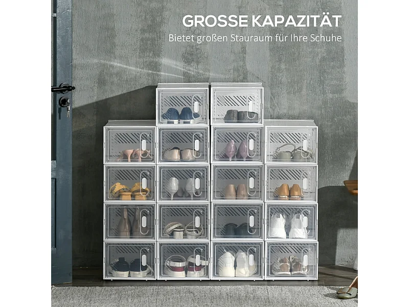 Rangement modulaire pour chaussures avec 18 compartiments, plastique, transparent (25x35x19 cm)