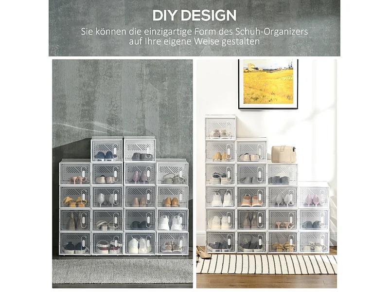 Rangement modulaire pour chaussures avec 18 compartiments, plastique, transparent (25x35x19 cm)