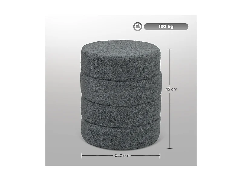 Hocker rond, Teddyfleece, jusqu'à 120kg, Gris foncé (Φ40x45 cm)