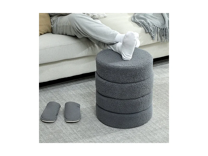 Hocker rond, Teddyfleece, jusqu'à 120kg, Gris foncé (Φ40x45 cm)