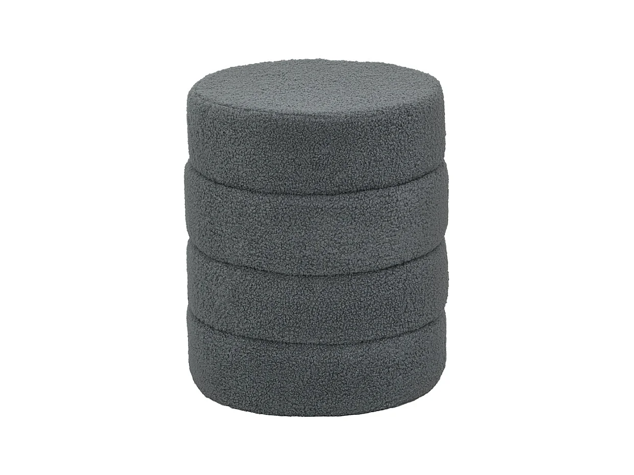 Hocker rond, Teddyfleece, jusqu'à 120kg, Gris foncé (Φ40x45 cm)