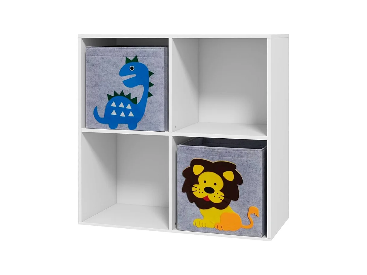 Bibliothèque enfant avec 2 boîtes de rangement, étagères, en MDF, gris et blanc (61.8x29.9x61.8 cm)