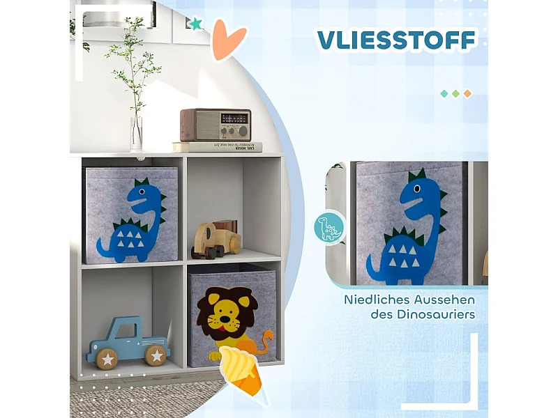 Libreria per bambini con 2 contenitori, ripiani, in MDF, grigio e bianco (61,8x29,9x61,8 cm)