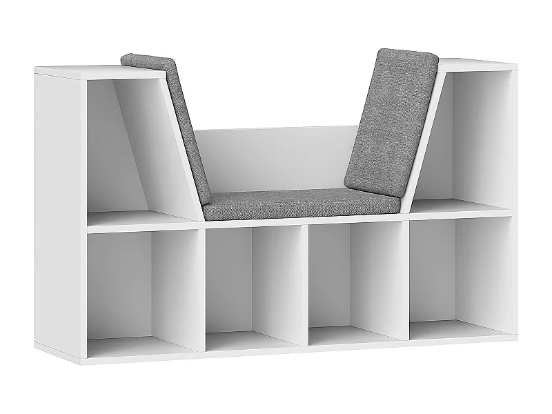 Bibliothèque avec coussin, étagère de rangement, matériaux en panneau de particules, blanc, (105x30x63 cm)