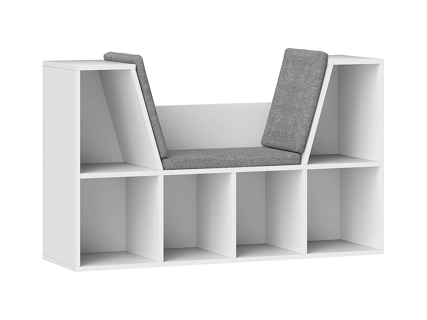 Bibliothèque avec coussin, étagère de rangement, matériaux en panneau de particules, blanc, (105x30x63 cm)